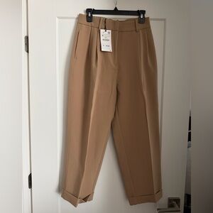 Zara Pleated Trousers, Tan, Size M, NWT